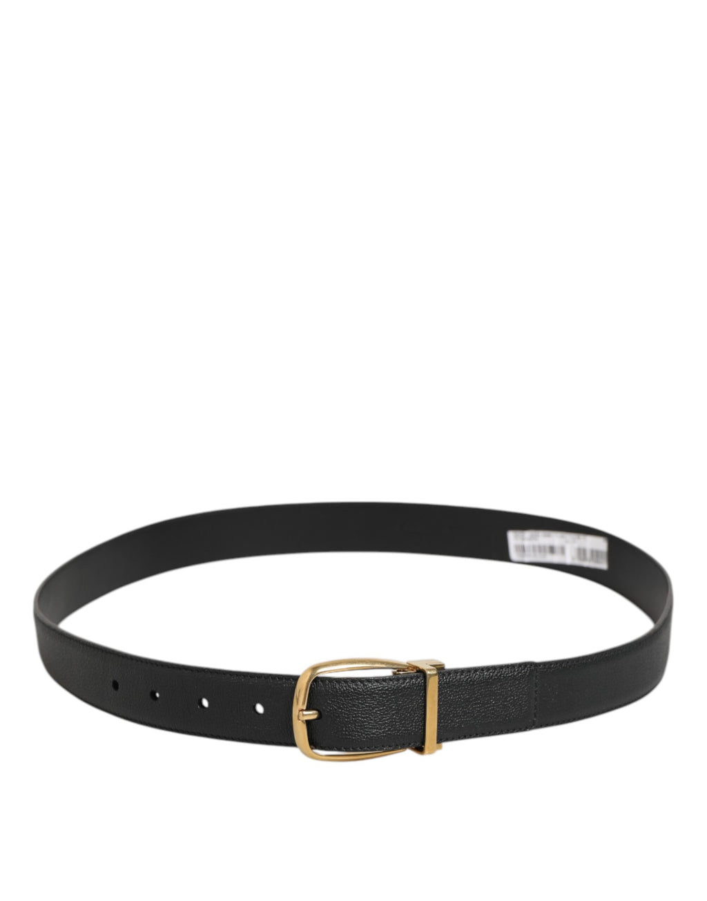 Ceinture en cuir noir classique avec boucle métallique et logo.