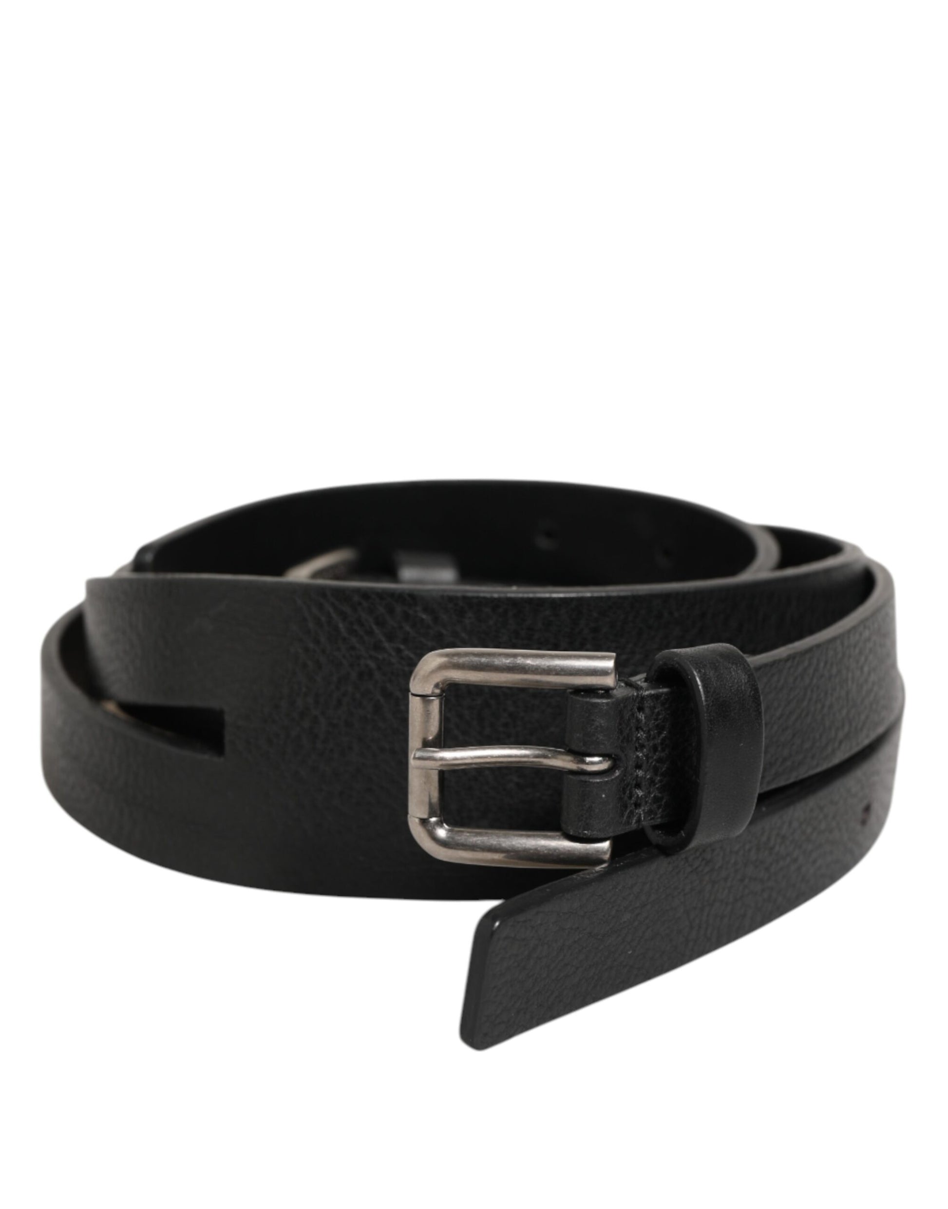 Ceinture en cuir noire à double bride avec boucle dorée