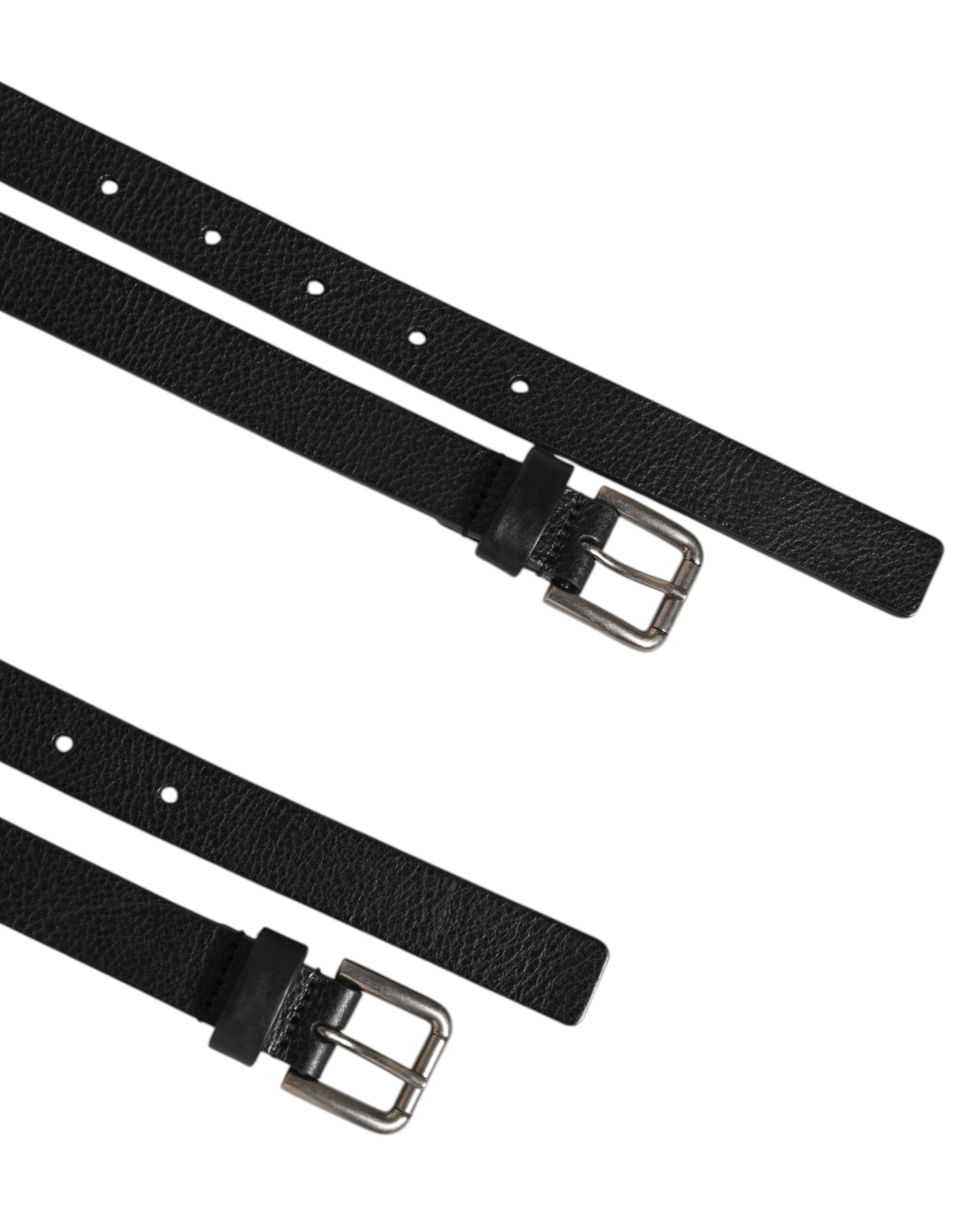 Ceinture en cuir noire à double bride avec boucle dorée