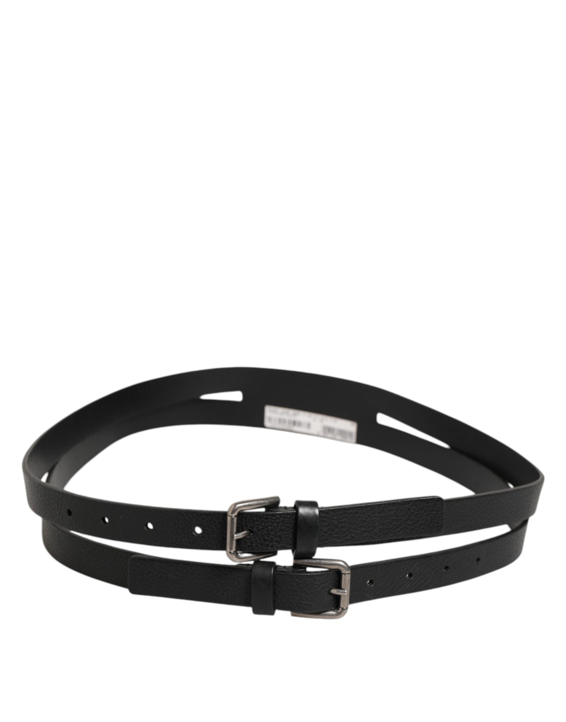Ceinture en cuir noire à double bride avec boucle dorée