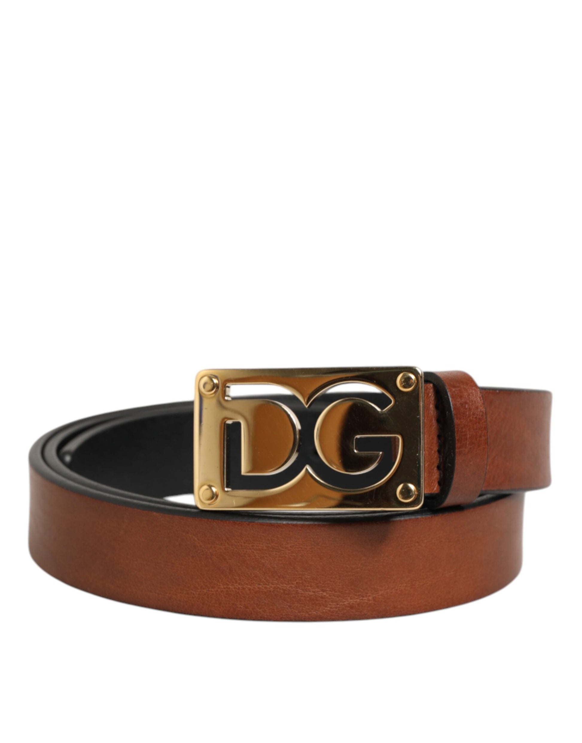 Brown Leather Classic Metal Logo Buckle Belt