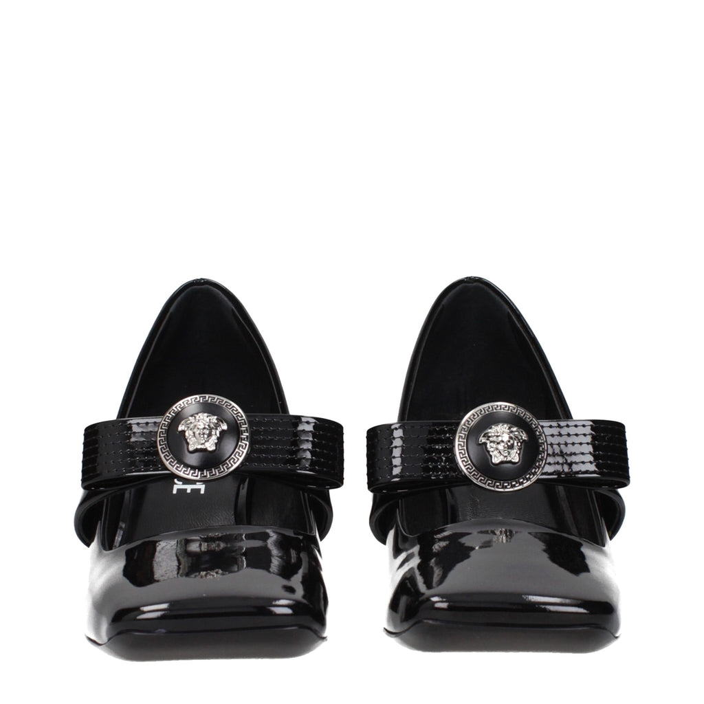 Black Leather Mid Heel Pumps