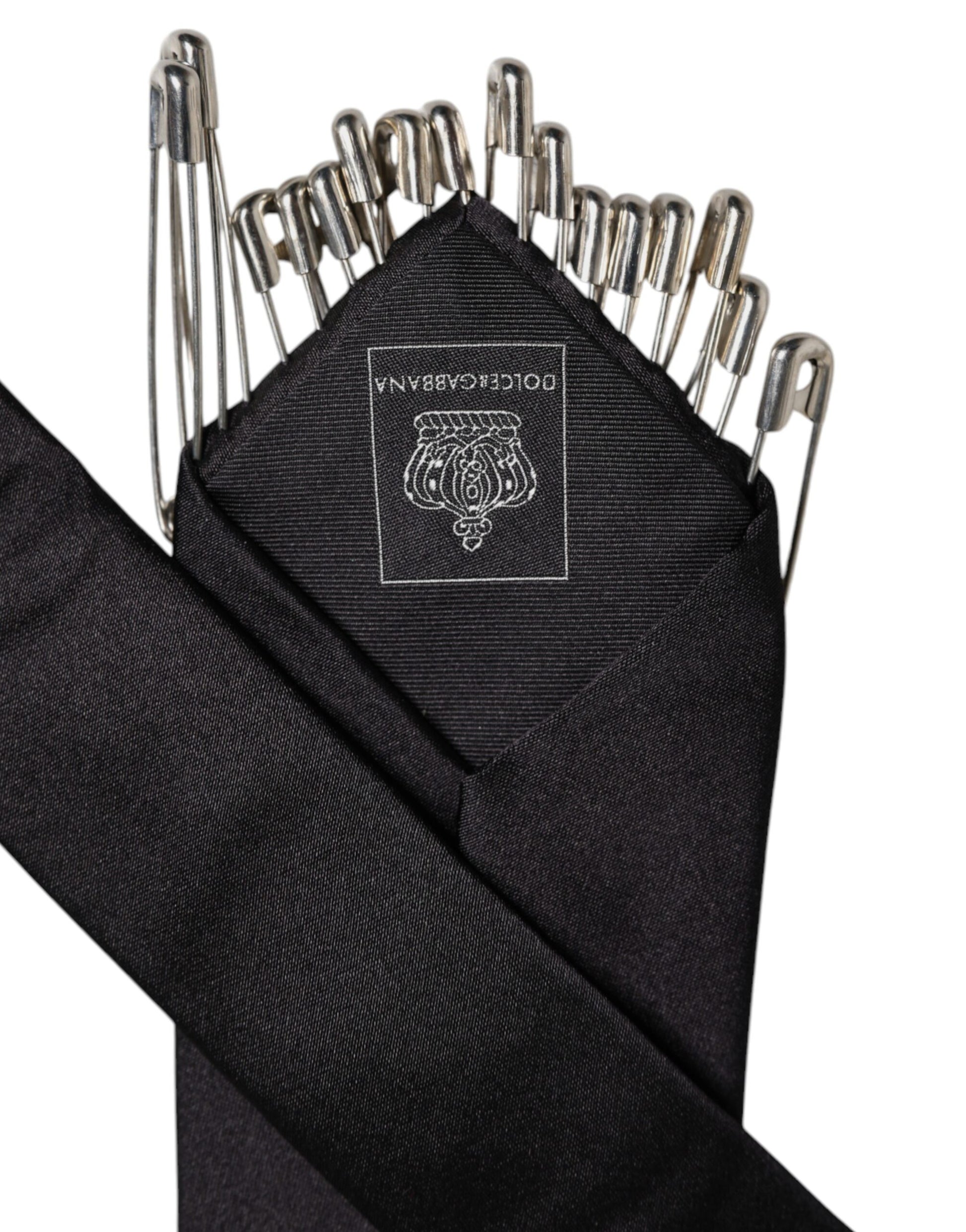 Black Safety Pins Silk Adjustable Necktie Accessory Tie