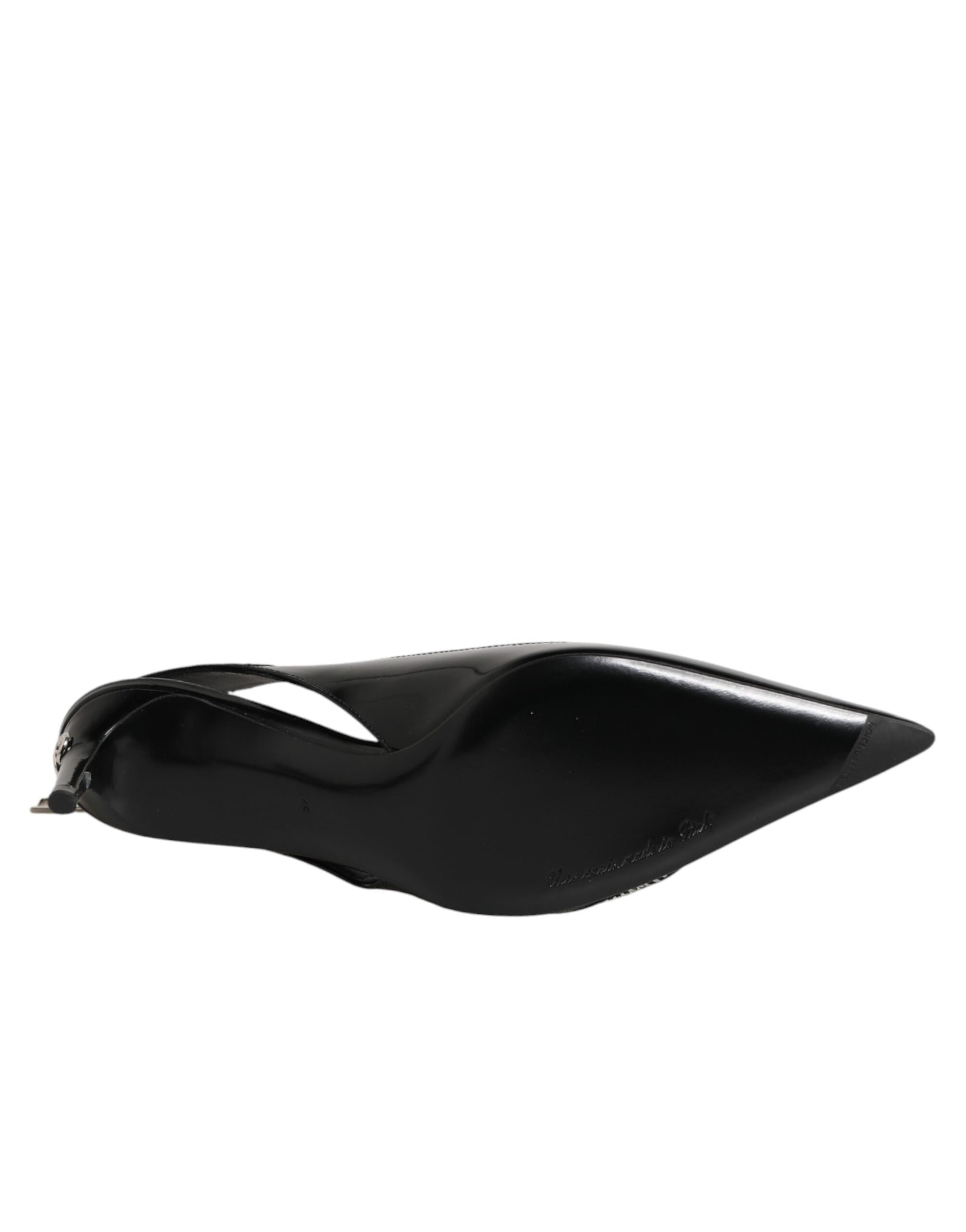 Black Zipper Leather Heels Slingbacks Shoes