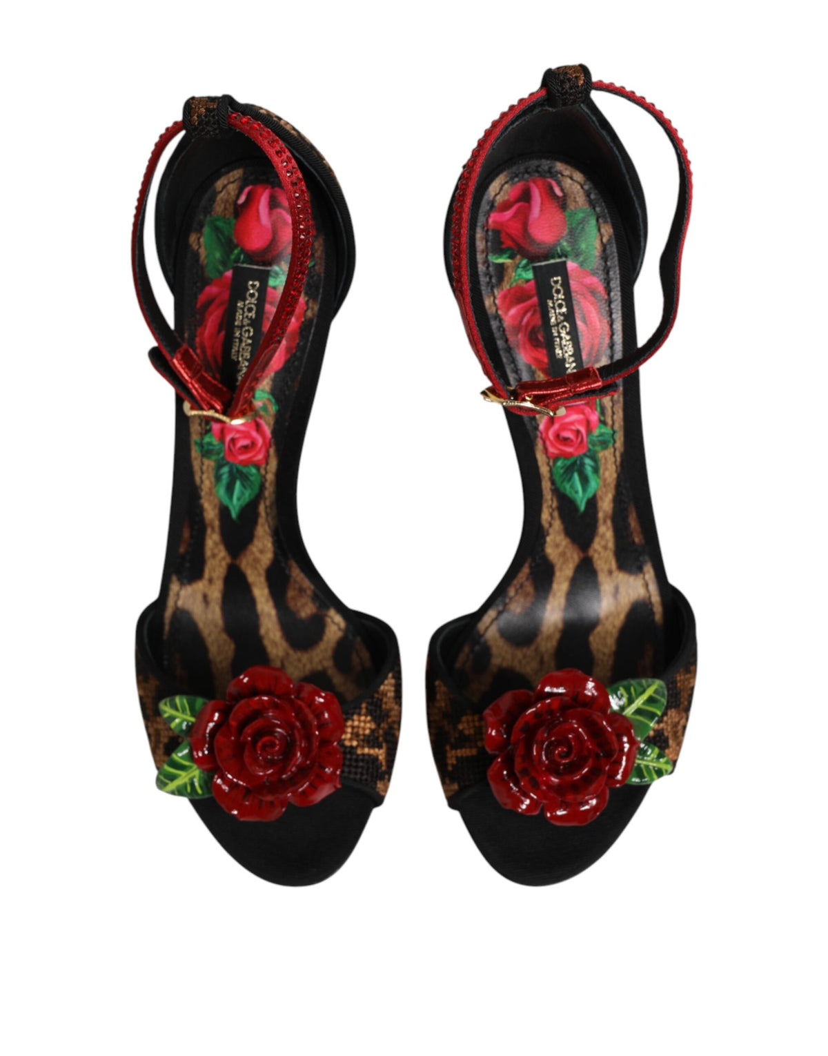 Brown Leopard Crystal Roses Sandals Shoes