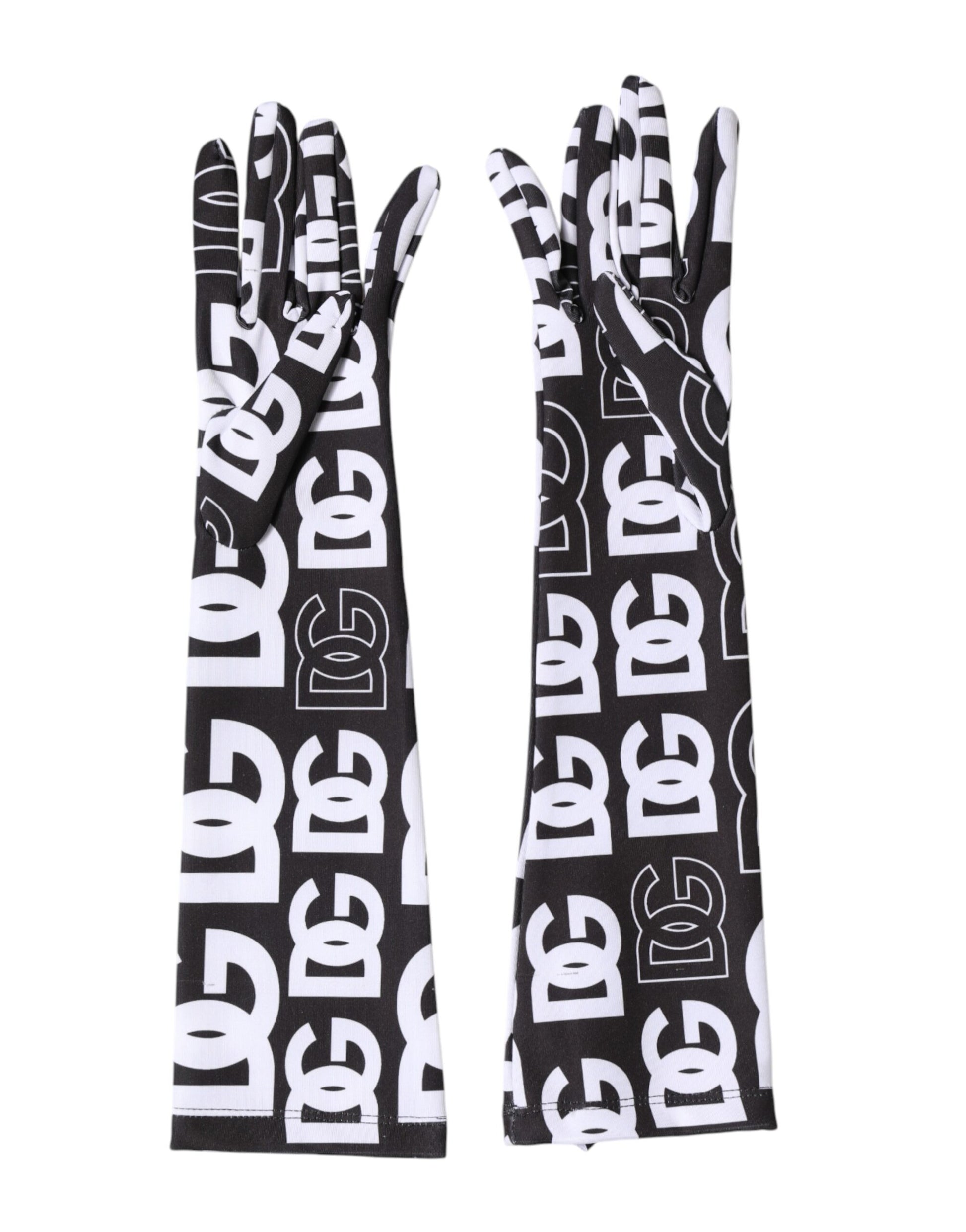 Black White DG Logo Elbow Length Mitten Gloves