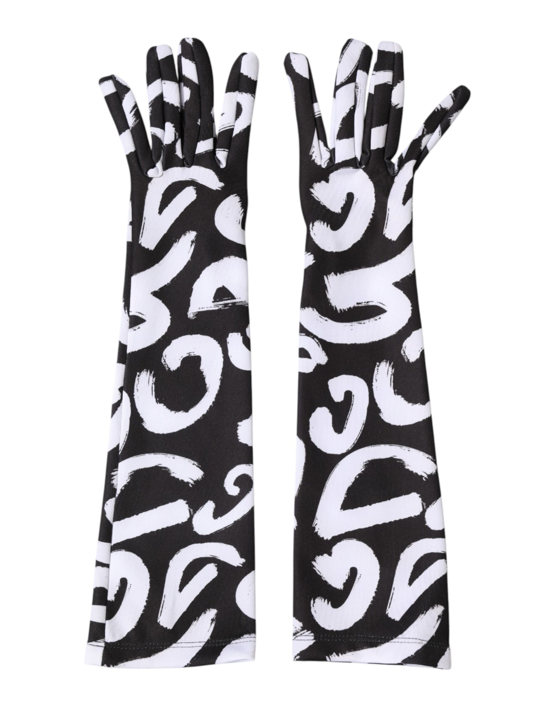 Black White DG Logo Elbow Length Mitten Gloves