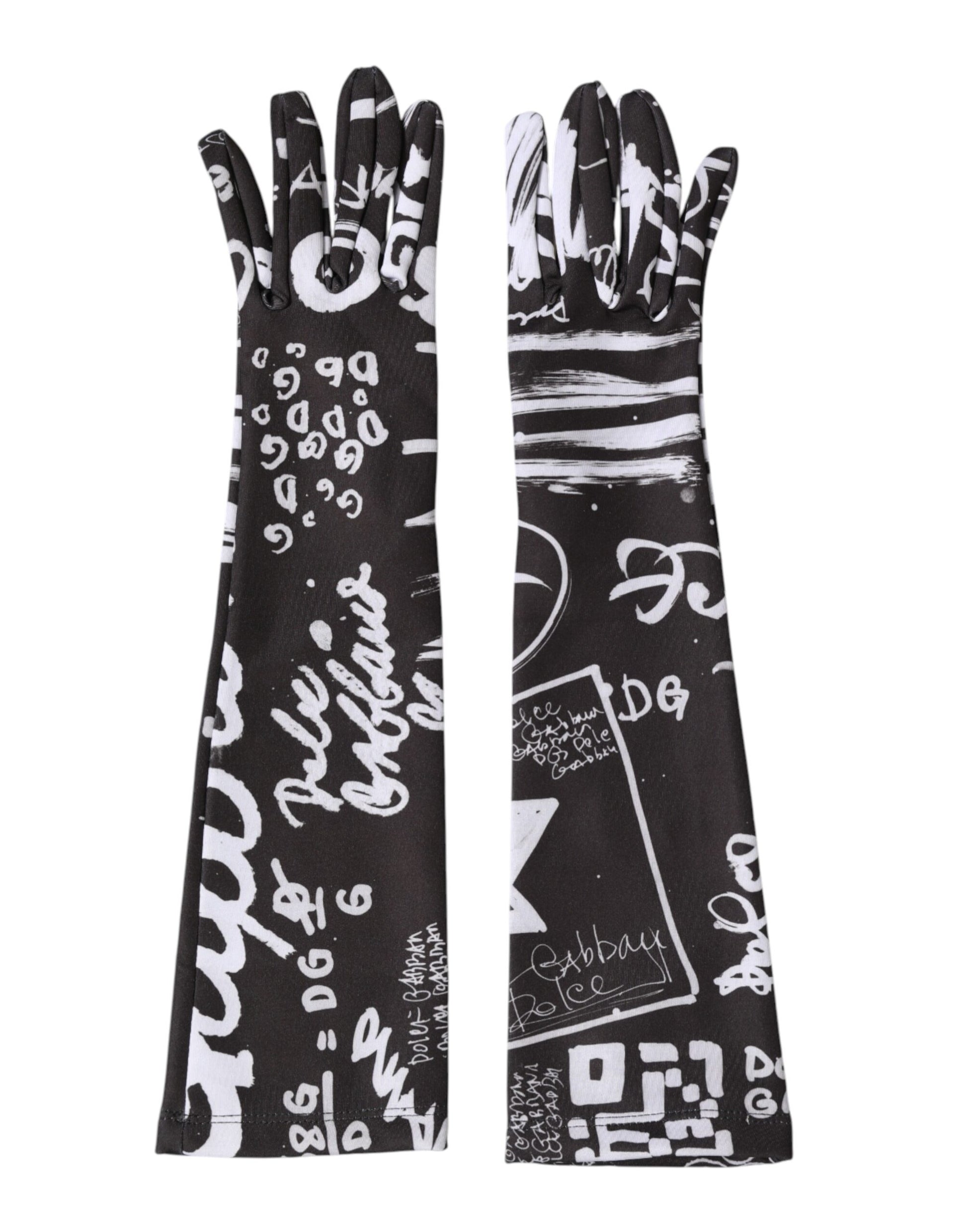 Black White DG Logo Elbow Length Mitten Gloves