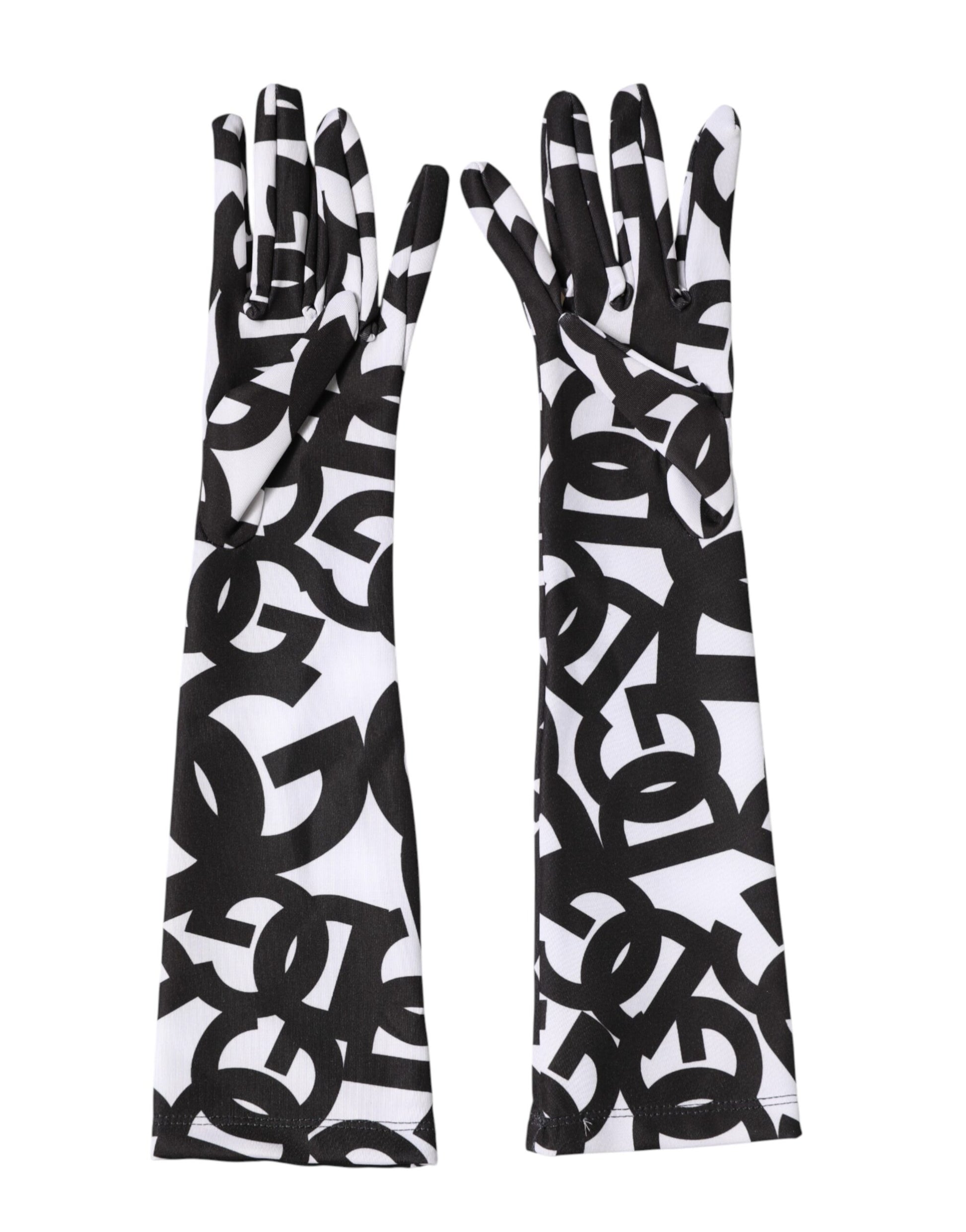Black White DG Logo Elbow Length Mitten Gloves