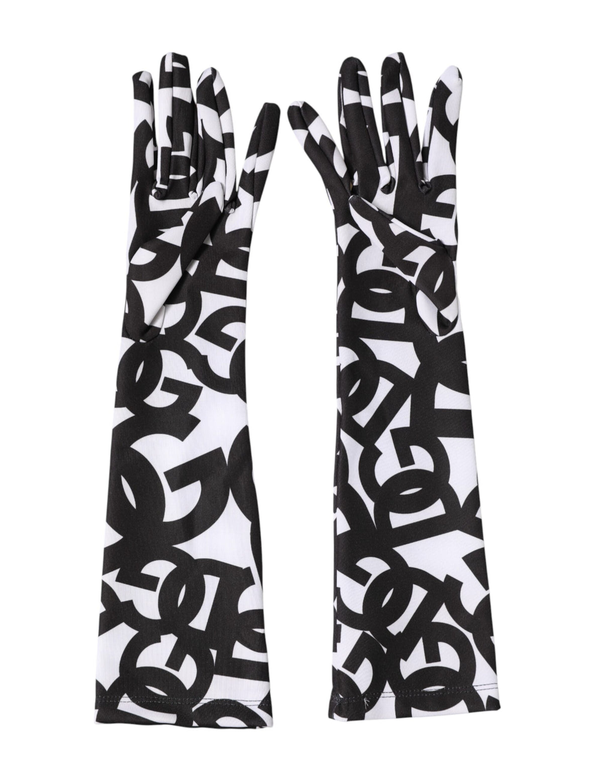 Black White DG Logo Elbow Length Mitten Gloves