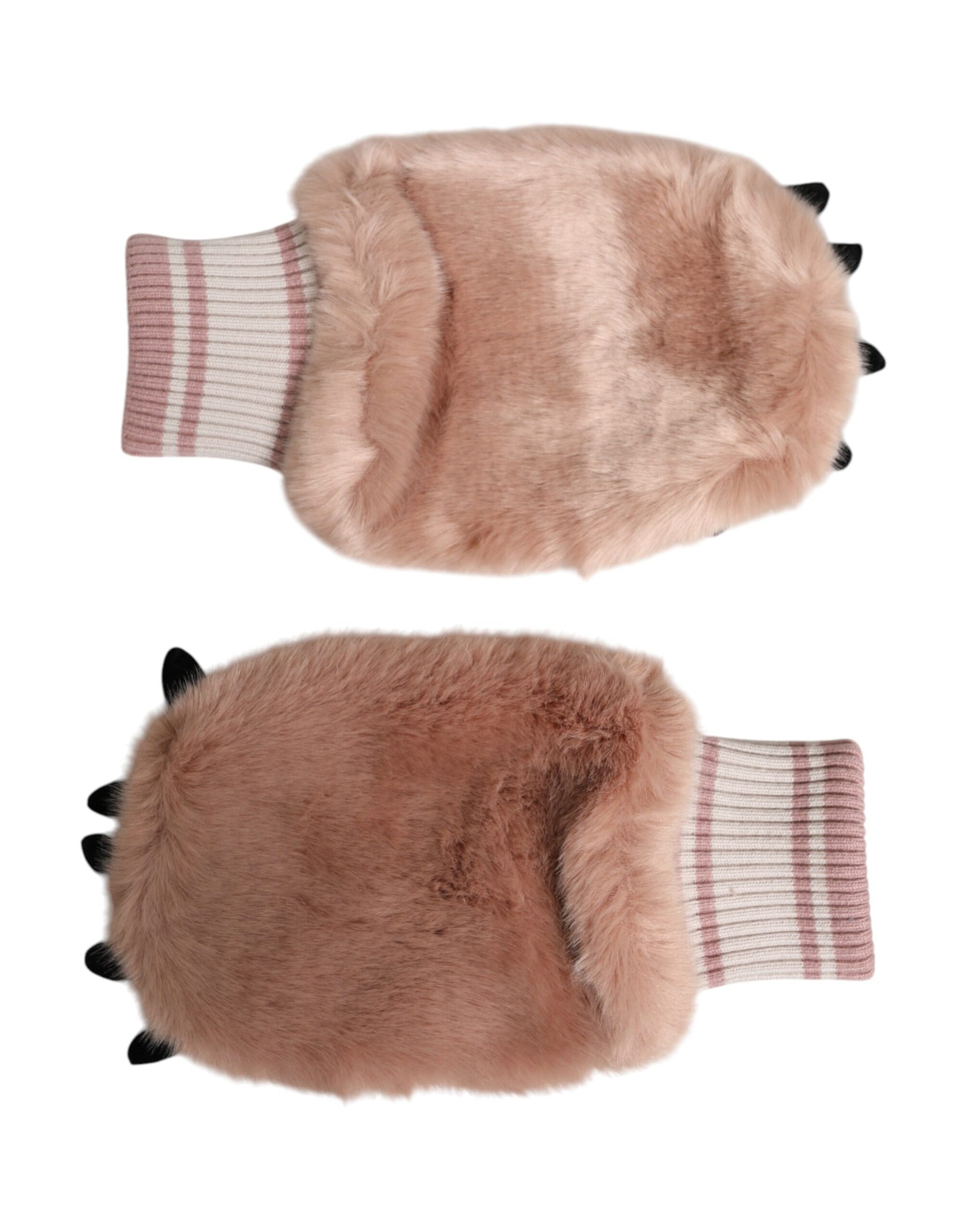 Brown Acrylic Knitted Fur Wrist Mitten Gloves