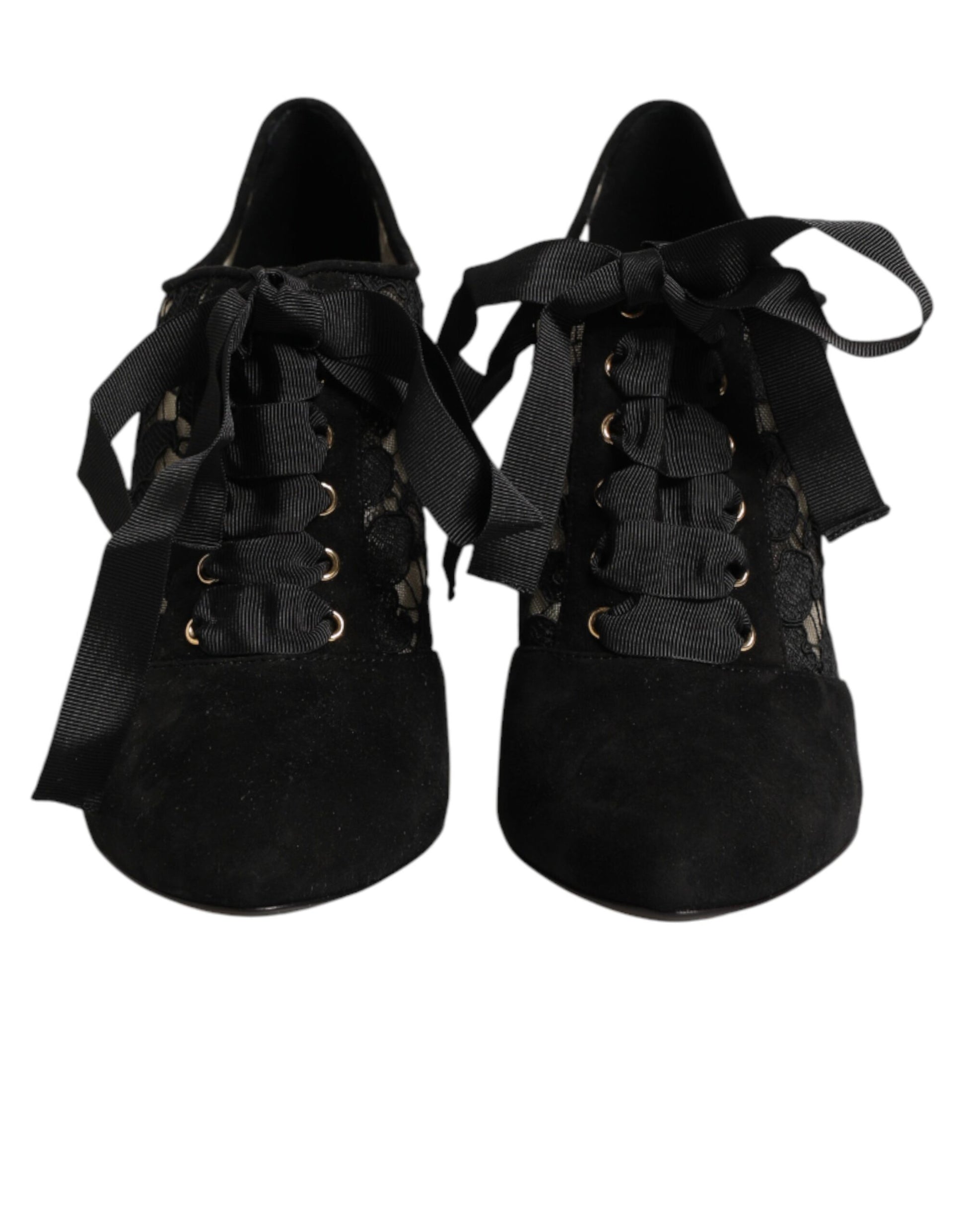Black Floral High Heels LACE-UPS Pumps Shoes
