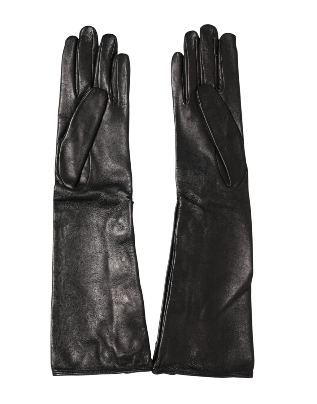 Black Leather Embellished Long Mitten Gloves