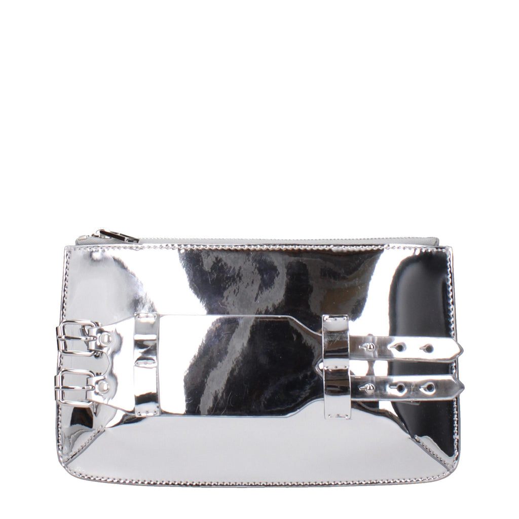 Gray Leather Clutch Bag