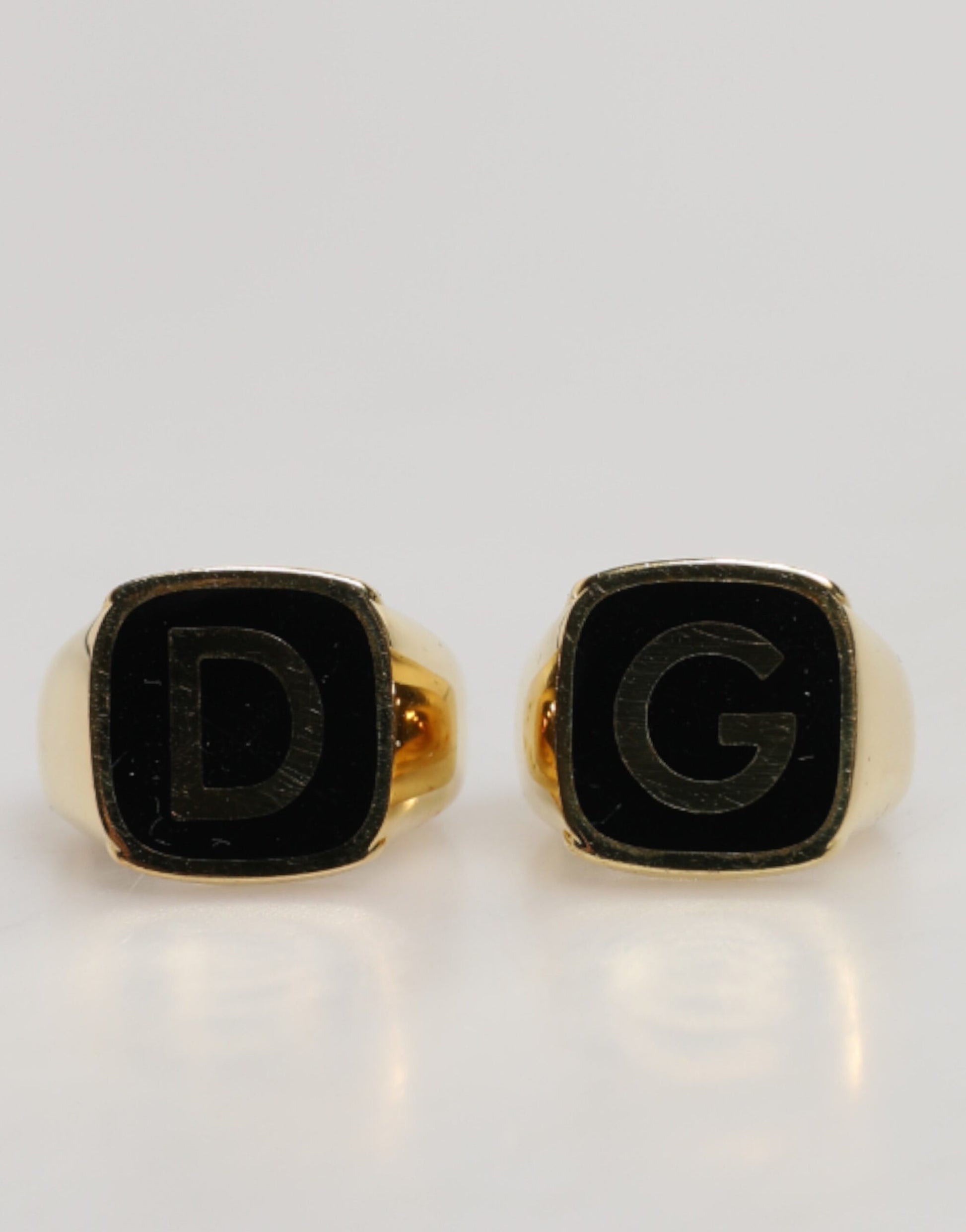 Gold-Tone Real Brass Black Enamel "DG" Adjustable Rings