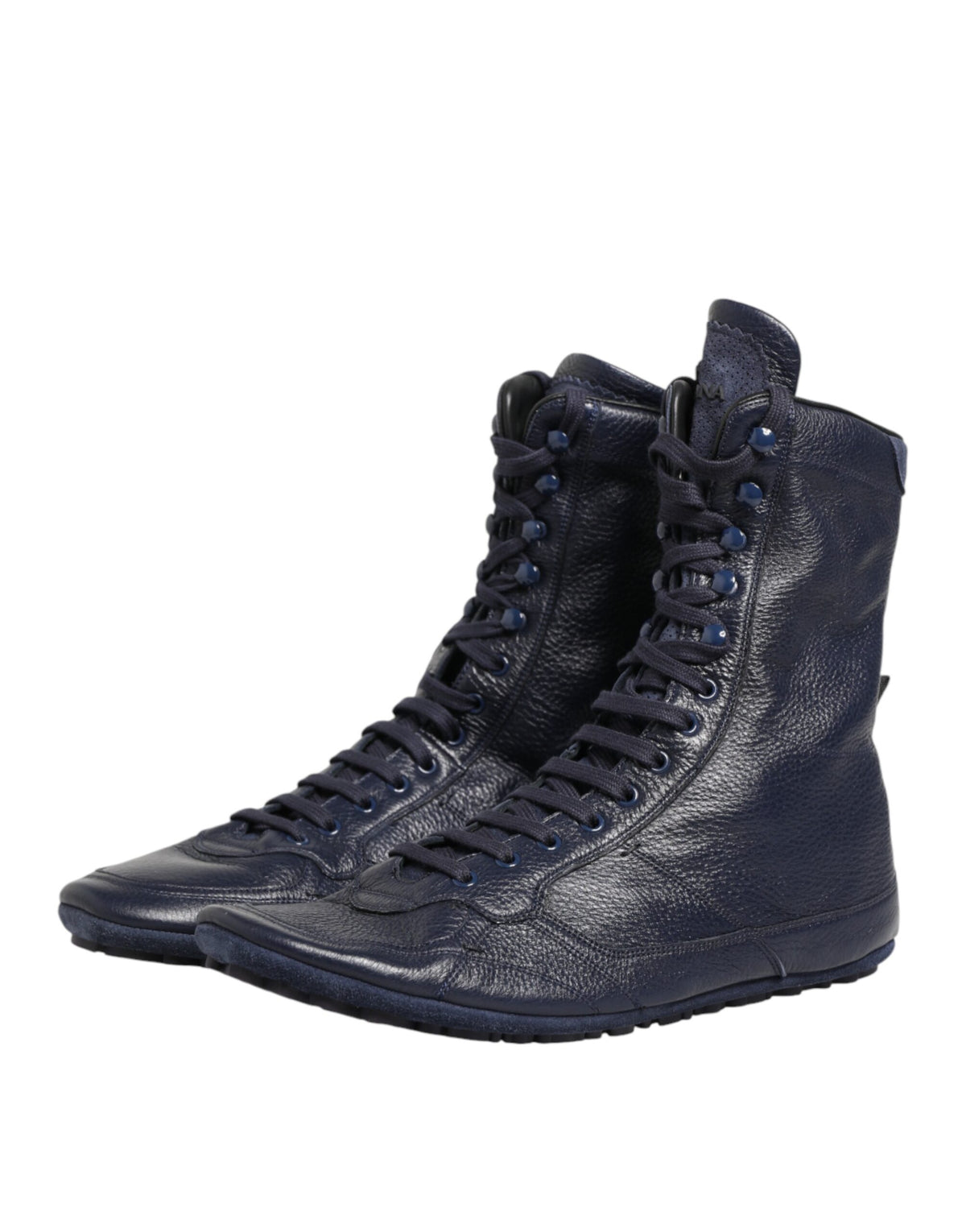 Dark Blue Deer Leather Mid Calf Boots Shoes