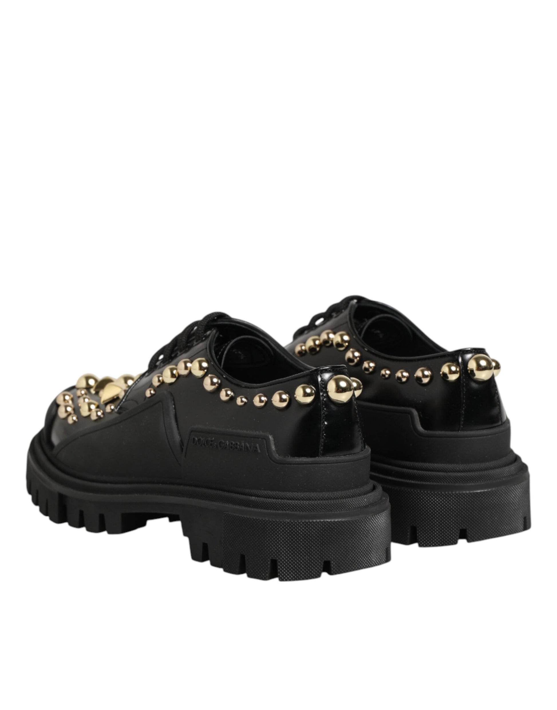 Black Leather Jeweled Crystals Derby Shoes