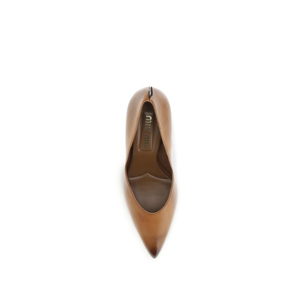 Beige Leather High Heel Pumps
