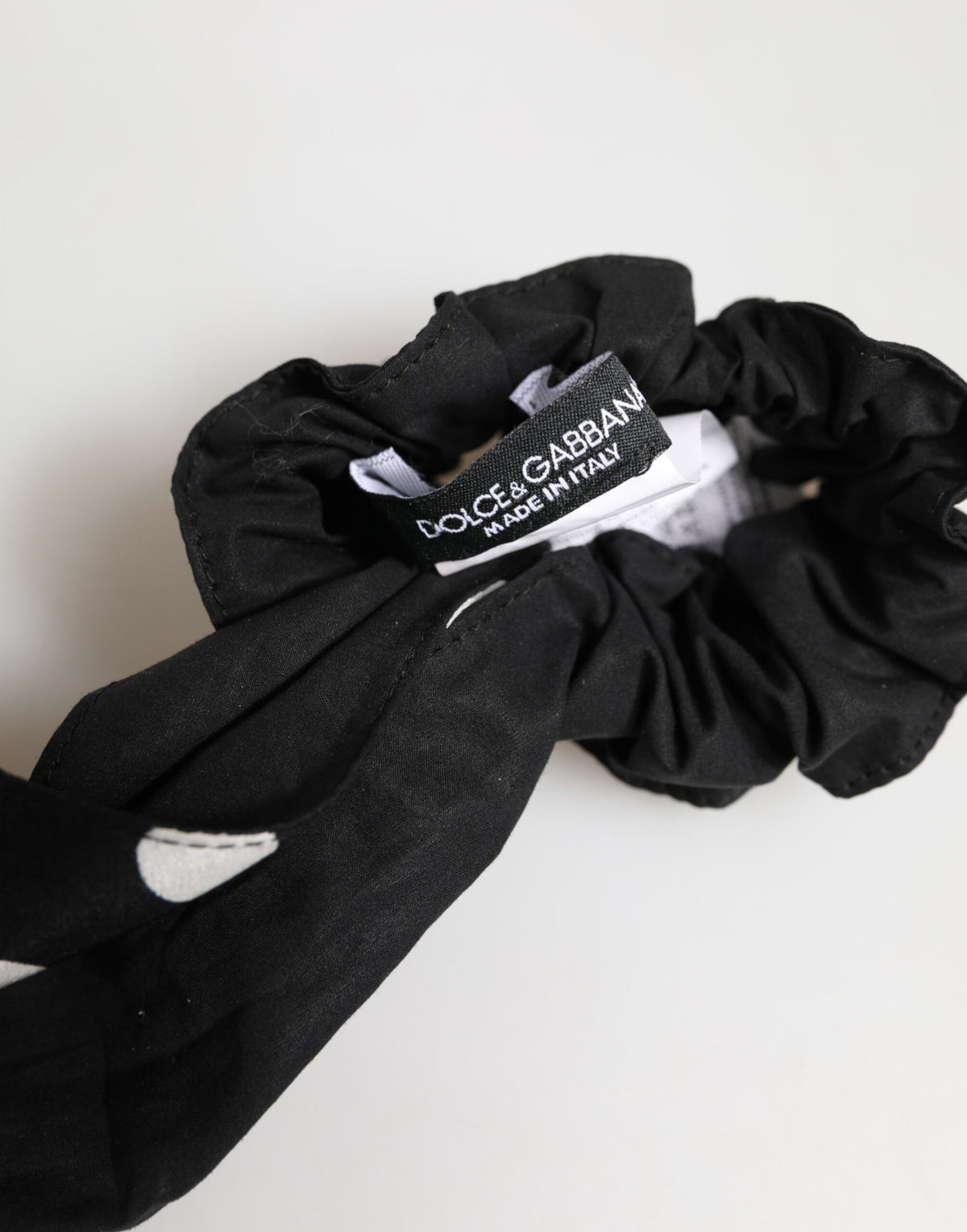 Black Cotton Polka Dot Scarf Tie Accessory Hair Scrunchie