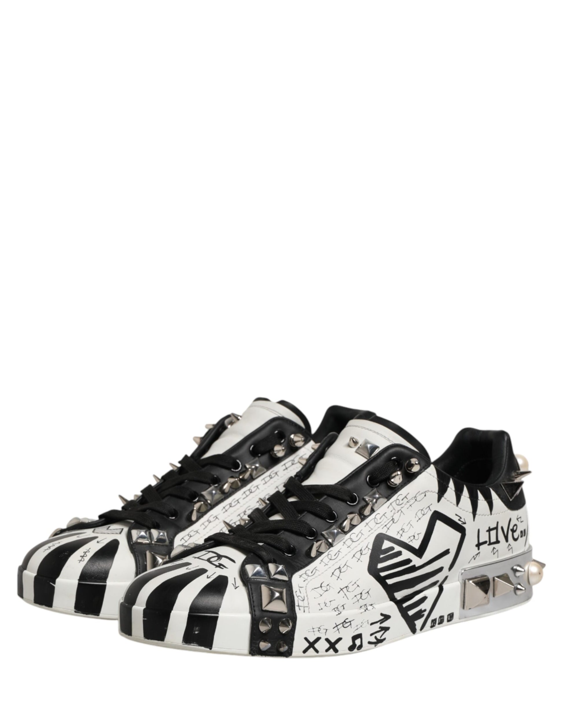 Black White Studded Low Top Sneakers Shoes