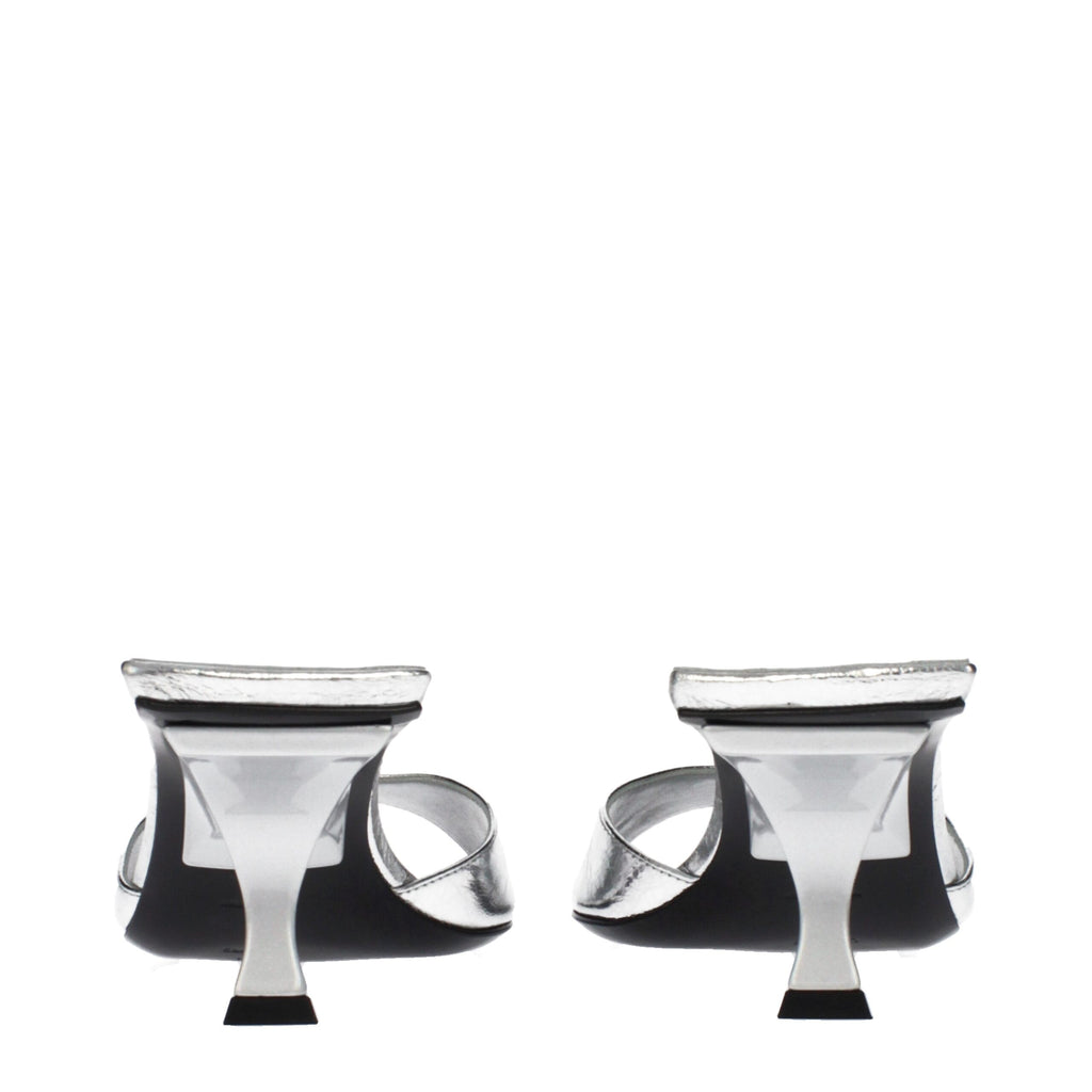 Gray Leather Flat Sandals