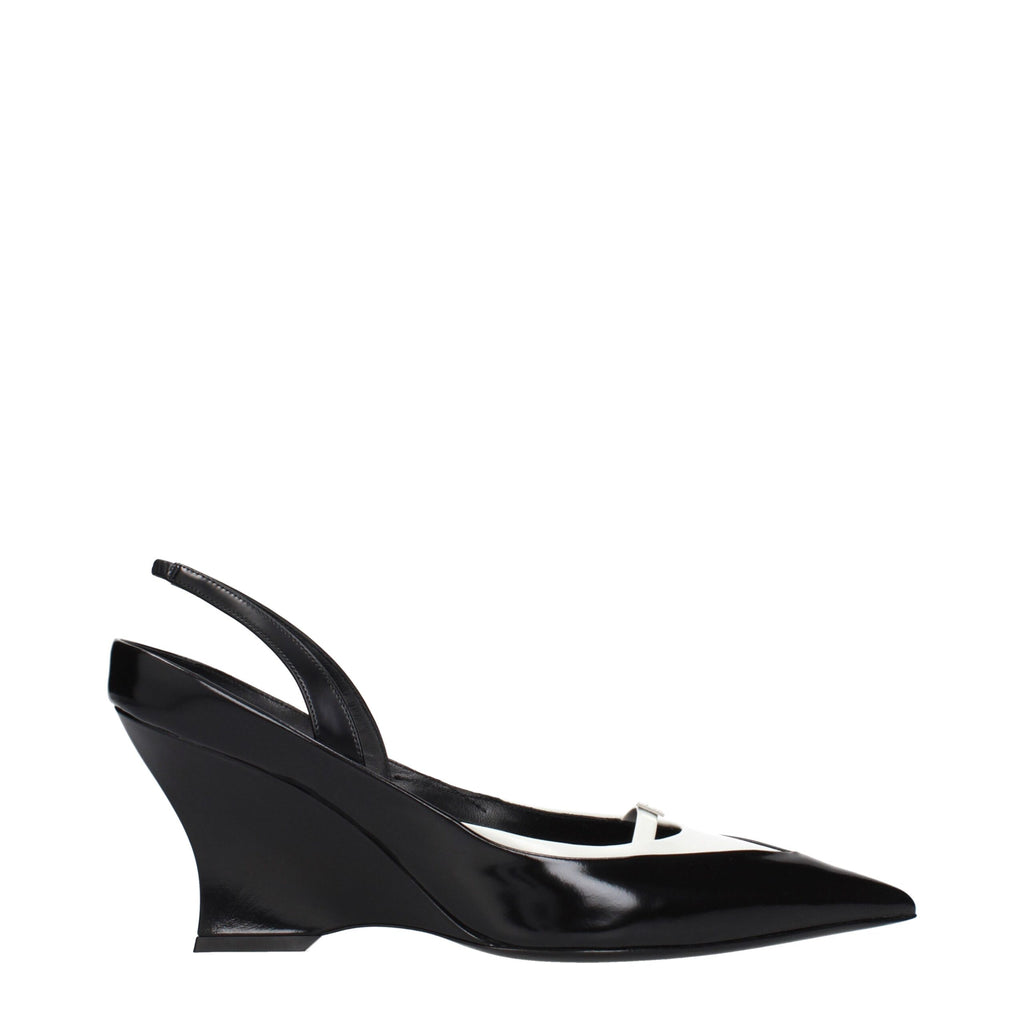 Black Leather Wedge Sandals