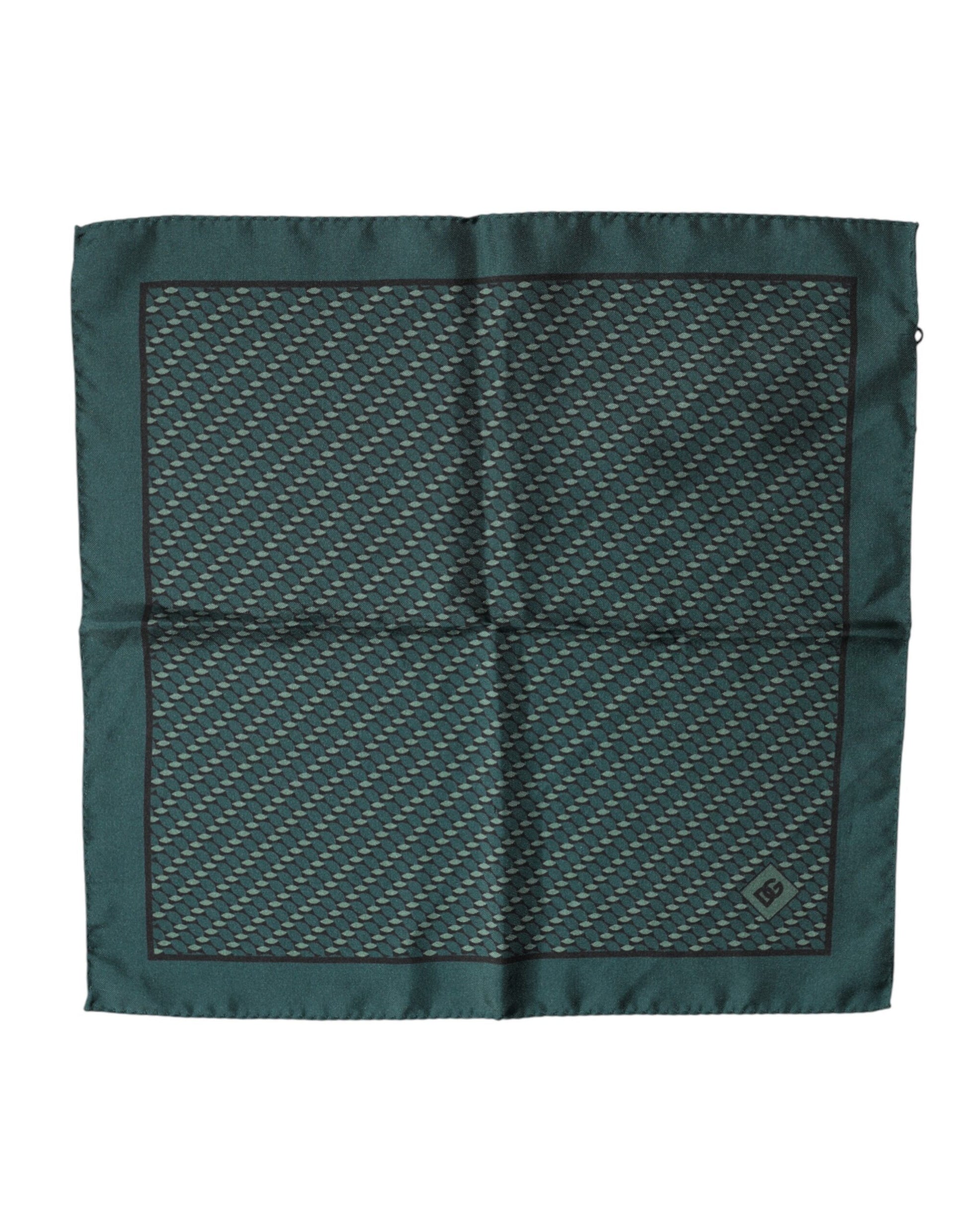Dark Green Silk Patterned Handkerchief 32cm x 31cm Scarf