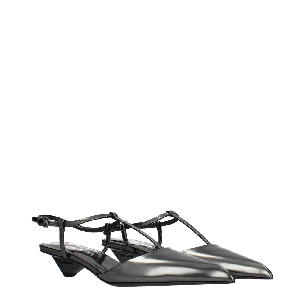Gray Leather Flat Sandals